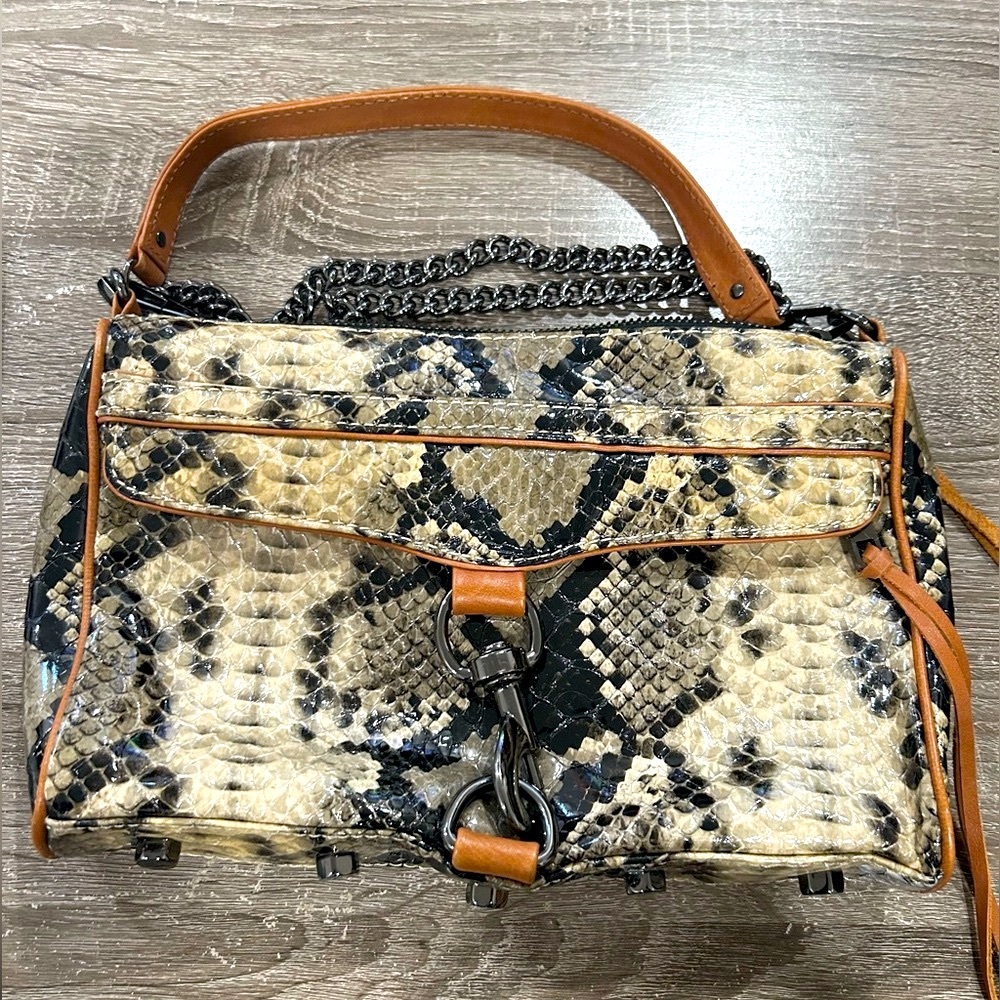 Rebecca MinKoff Tan Leather and Snakeskin Shoulder Bag “Like New”